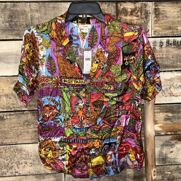 NWT Anthropologie Tiny Postcard Buttondown Blouse in Zodiac Signs Size XS Z508 - Picture 5 of 6